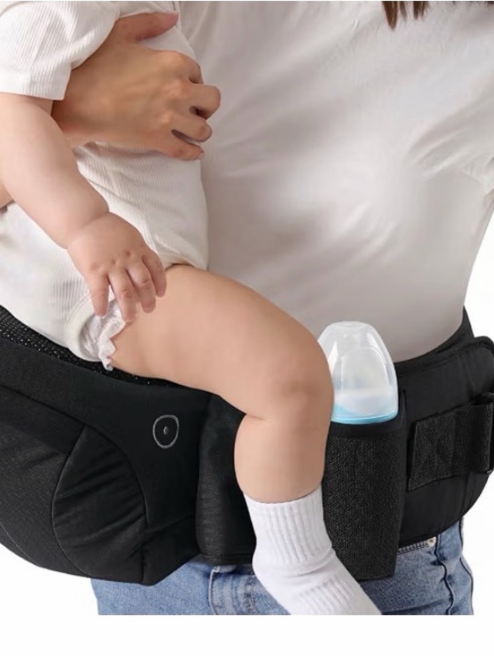 Black Baby Hip Seat Carrier with Bottle Pocket - Comfortable Kids Accessory